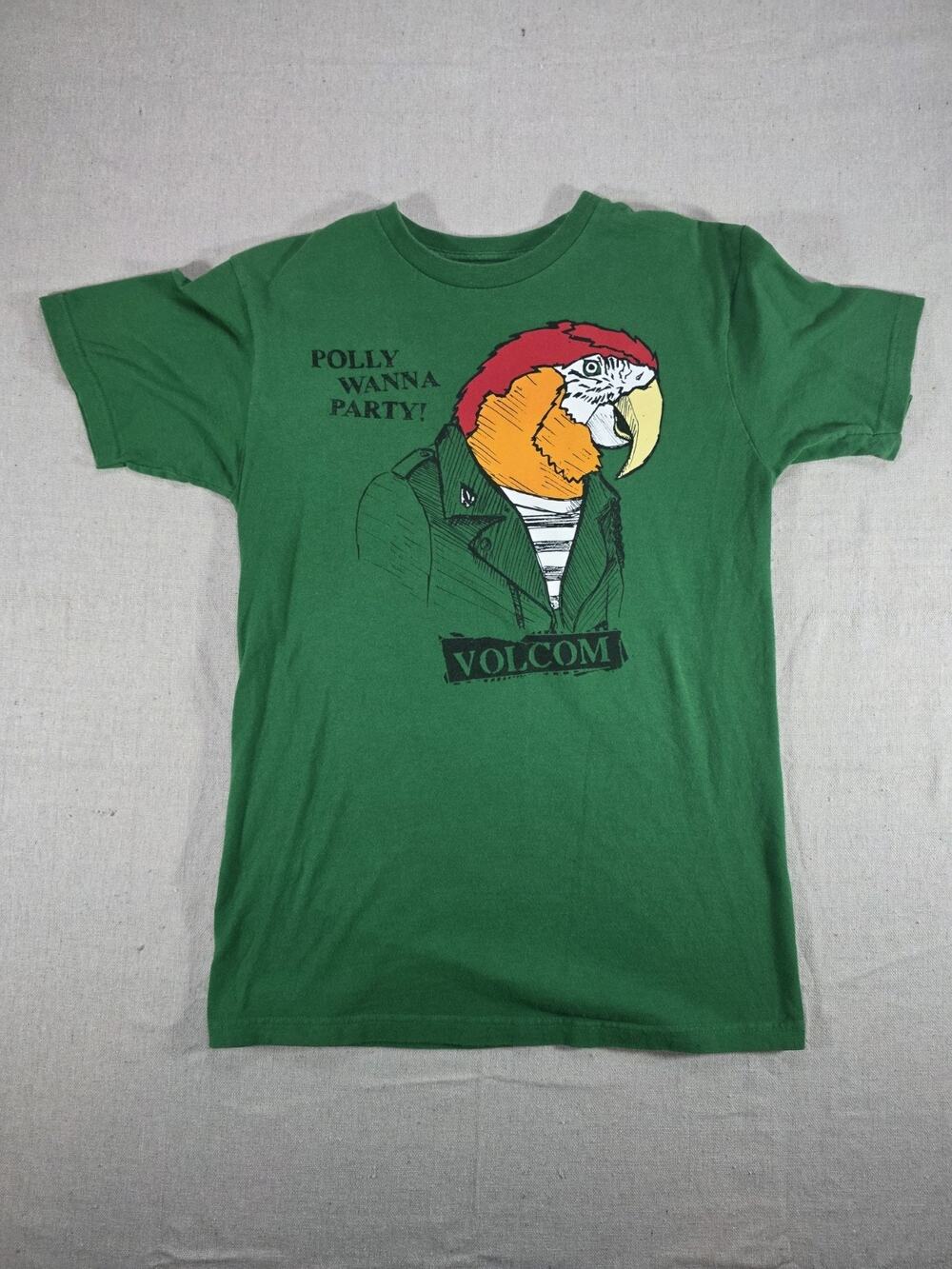 Volcom Polly Wanna Party Parrot Graphic T Shirt Green Mens Small Skate Surf Tee